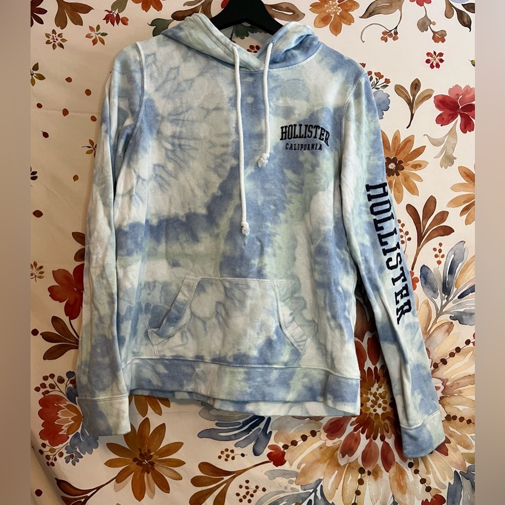 Hollister Women’s L Blue Tie dye Pullover Casual Spring Fall Lounge Hoodie Dorm - Picture 2 of 7